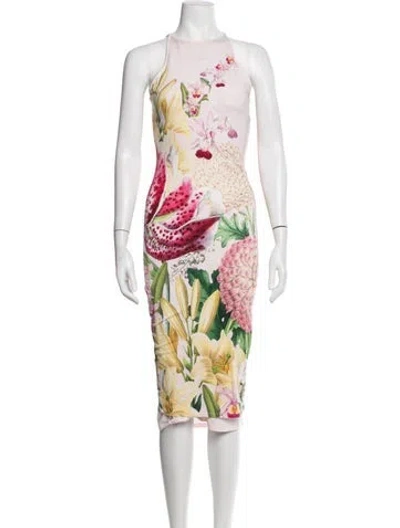 Pre-owned Ted Baker Floral Print Midi Length Dress In Pink
