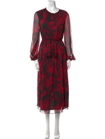 Pre-owned Ted Baker Floral Print Midi Length Dress In Red