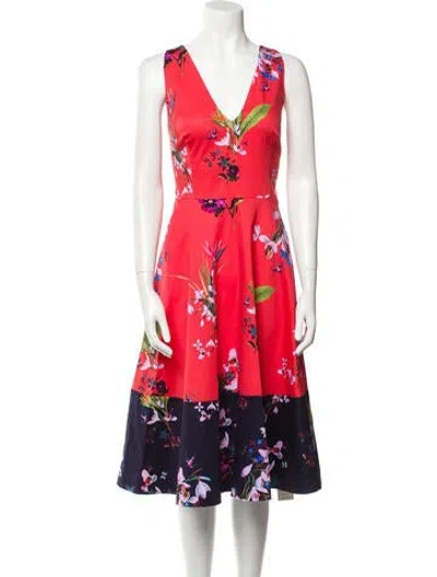 Pre-owned Ted Baker Floral Print Midi Length Dress In Red