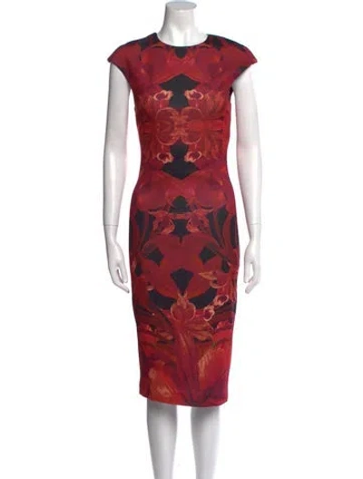 Pre-owned Ted Baker Floral Print Midi Length Dress In Red