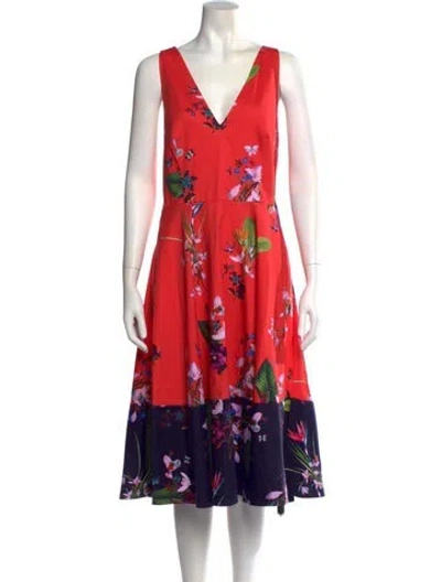 Pre-owned Ted Baker Floral Print Midi Length Dress In Red