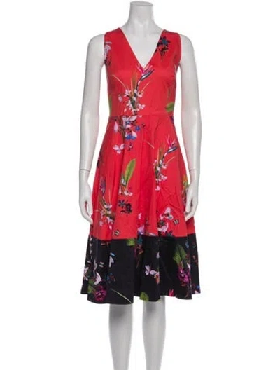Pre-owned Ted Baker Floral Print Midi Length Dress In Red