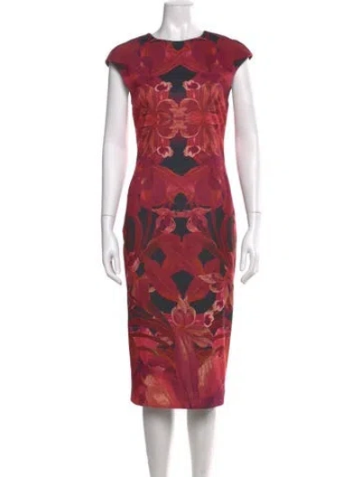 Pre-owned Ted Baker Floral Print Midi Length Dress In Red