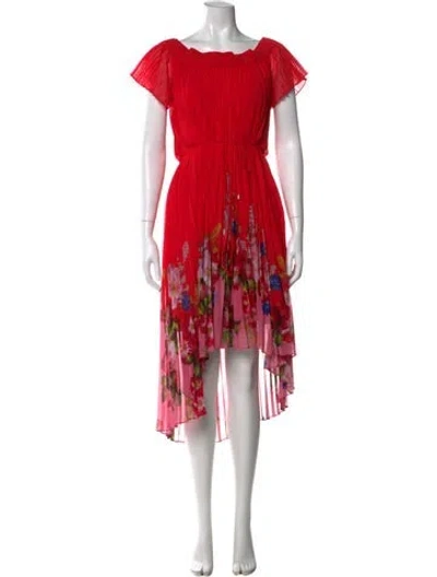 Pre-owned Ted Baker Floral Print Midi Length Dress In Red