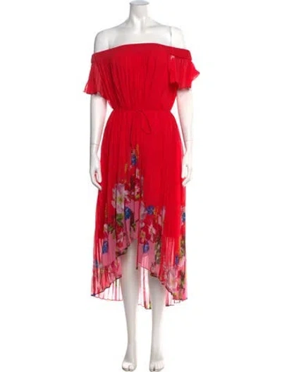 Pre-owned Ted Baker Floral Print Midi Length Dress In Red