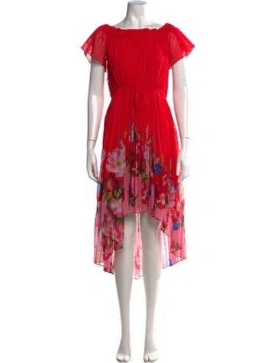 Pre-owned Ted Baker Floral Print Midi Length Dress In Red