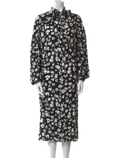 Pre-owned Ted Baker Floral Print Midi Length Dress W/ Tags In Black