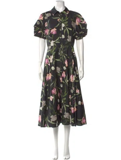 Pre-owned Ted Baker Floral Print Midi Length Dress W/ Tags In Black