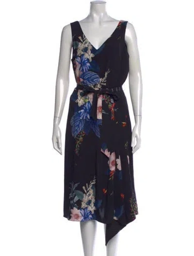 Pre-owned Ted Baker Floral Print Midi Length Dress W/ Tags In Black