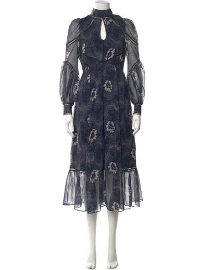 Pre-owned Ted Baker Floral Print Midi Length Dress W/ Tags In Blue