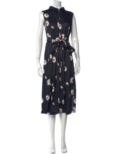 Pre-owned Ted Baker Floral Print Midi Length Dress W/ Tags In Blue
