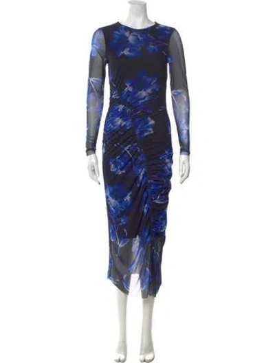 Pre-owned Ted Baker Floral Print Midi Length Dress W/ Tags In Blue