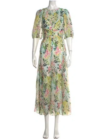 Pre-owned Ted Baker Floral Print Midi Length Dress W/ Tags In Green