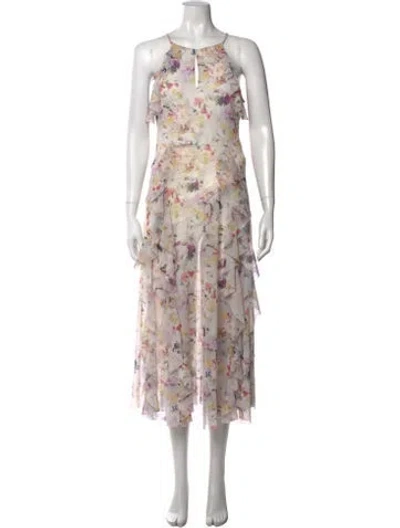 Pre-owned Ted Baker Floral Print Midi Length Dress W/ Tags In Multicolor