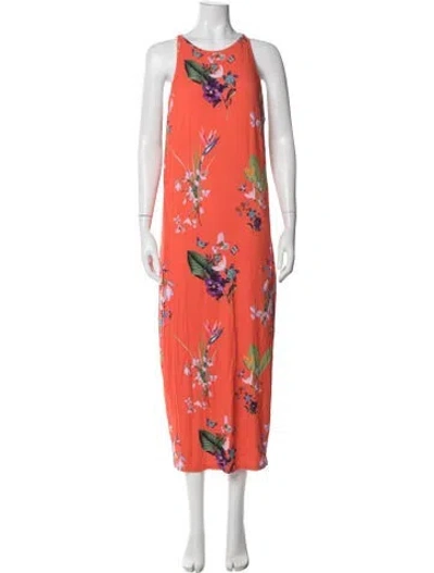 Pre-owned Ted Baker Floral Print Midi Length Dress W/ Tags In Orange