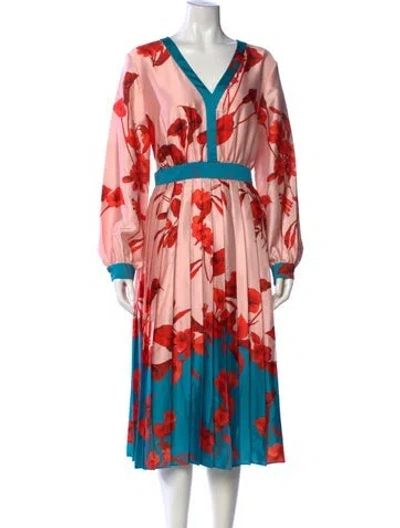 Pre-owned Ted Baker Floral Print Midi Length Dress W/ Tags In Pink