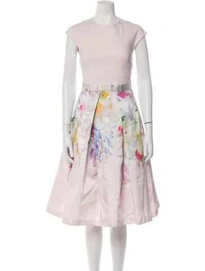 Pre-owned Ted Baker Floral Print Midi Length Dress W/ Tags In Pink