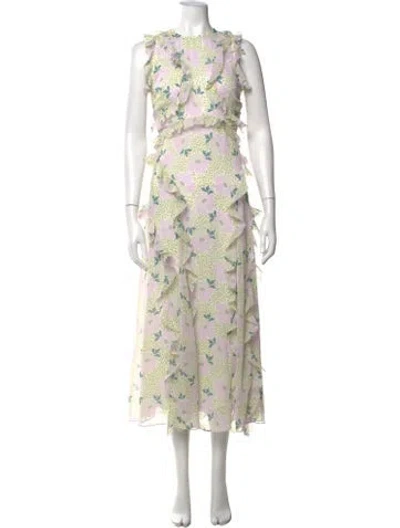Pre-owned Ted Baker Floral Print Midi Length Dress W/ Tags In Yellow