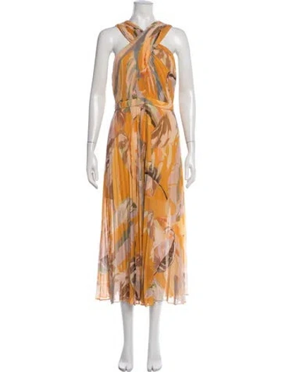 Pre-owned Ted Baker Floral Print Midi Length Dress W/ Tags In Yellow