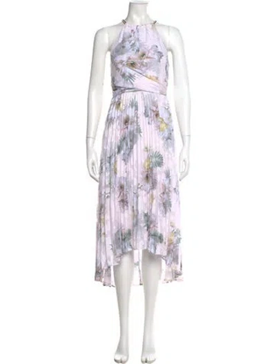 Pre-owned Ted Baker Floral Print Midi Length Dress In White