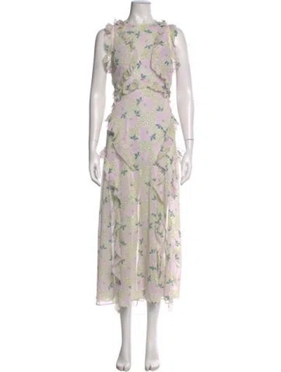 Pre-owned Ted Baker Floral Print Midi Length Dress In White