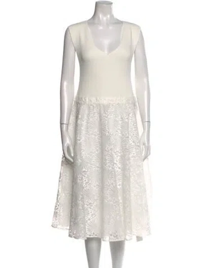 Pre-owned Ted Baker Floral Print Midi Length Dress In White