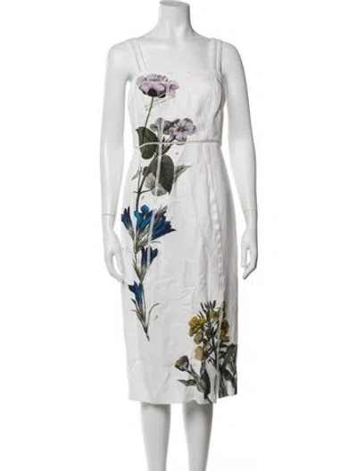 Pre-owned Ted Baker Floral Print Midi Length Dress In White