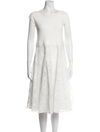 Pre-owned Ted Baker Floral Print Midi Length Dress In White