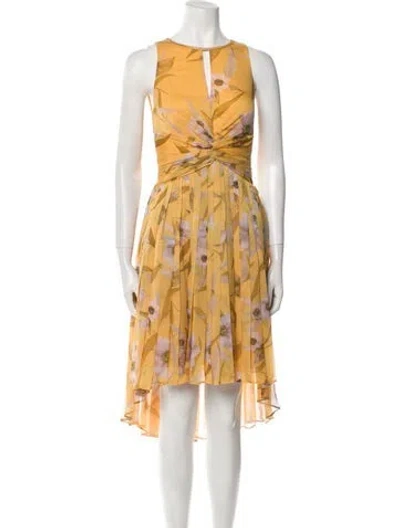 Pre-owned Ted Baker Floral Print Midi Length Dress In Yellow