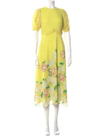 Pre-owned Ted Baker Floral Print Midi Length Dress In Yellow