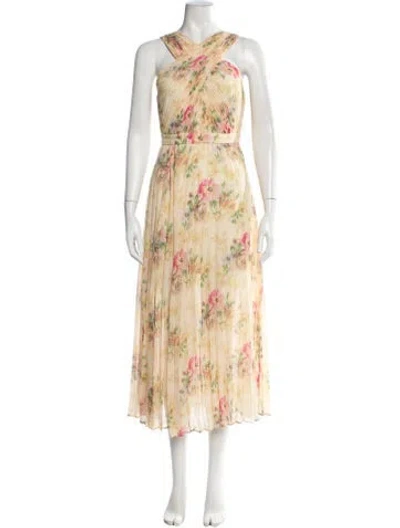 Pre-owned Ted Baker Floral Print Midi Length Dress In Yellow