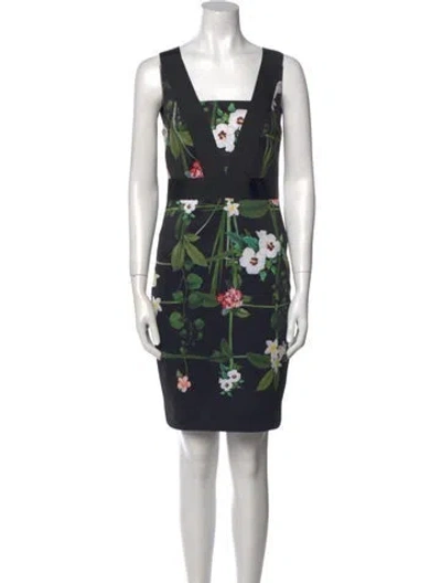 Pre-owned Ted Baker Floral Print Mini Dress In Black