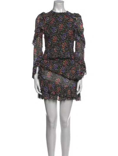 Pre-owned Ted Baker Floral Print Mini Dress In Black