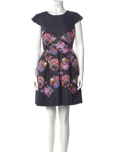 Pre-owned Ted Baker Floral Print Mini Dress In Black