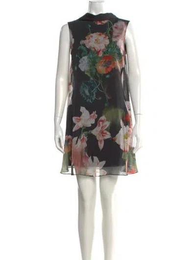 Pre-owned Ted Baker Floral Print Mini Dress In Black