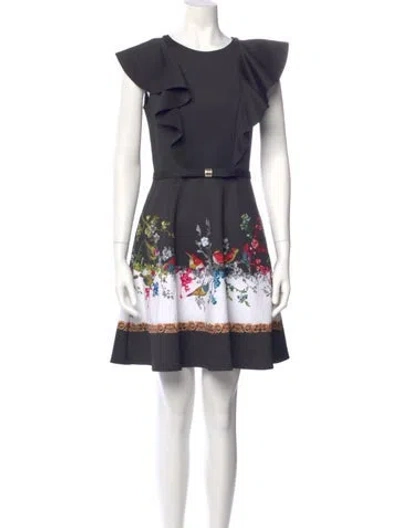 Pre-owned Ted Baker Floral Print Mini Dress In Black