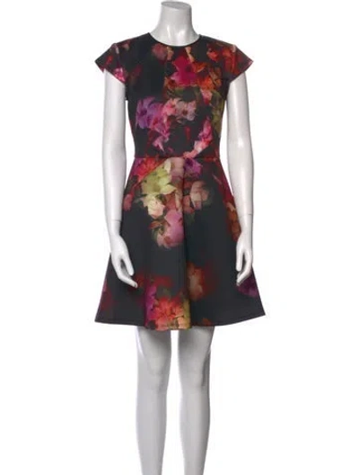 Pre-owned Ted Baker Floral Print Mini Dress In Black