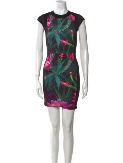 Pre-owned Ted Baker Floral Print Mini Dress In Black