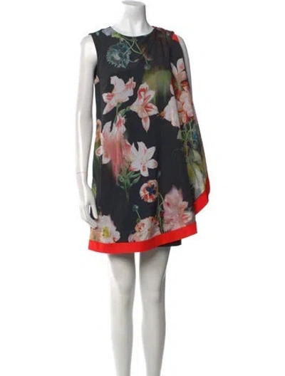 Pre-owned Ted Baker Floral Print Mini Dress In Black