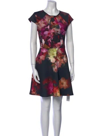 Pre-owned Ted Baker Floral Print Mini Dress In Black