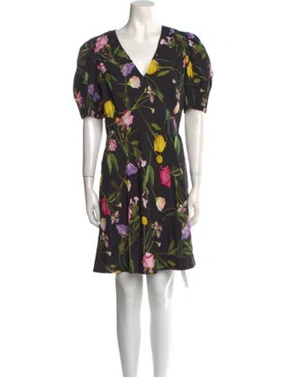 Pre-owned Ted Baker Floral Print Mini Dress In Black
