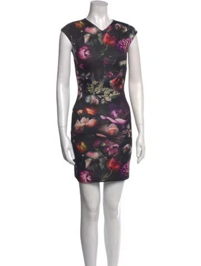 Pre-owned Ted Baker Floral Print Mini Dress In Black