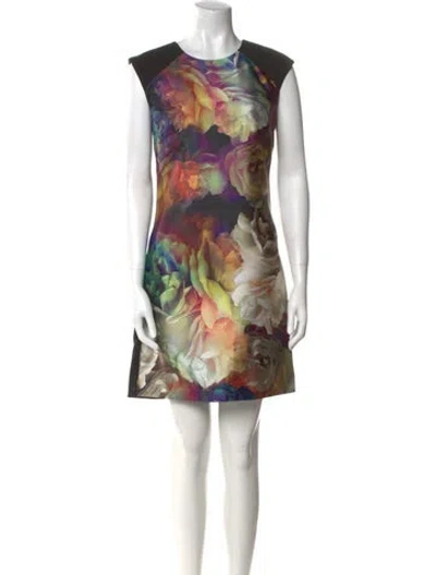 Pre-owned Ted Baker Floral Print Mini Dress In Black