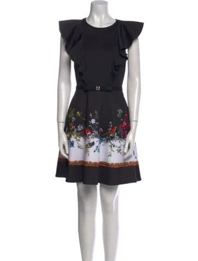 Pre-owned Ted Baker Floral Print Mini Dress In Black