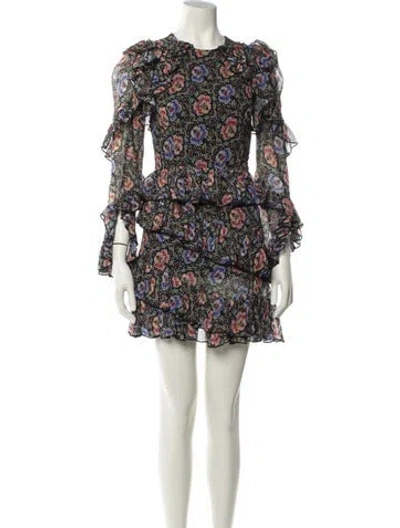 Pre-owned Ted Baker Floral Print Mini Dress In Black