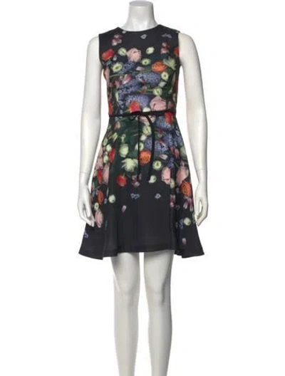 Pre-owned Ted Baker Floral Print Mini Dress In Black