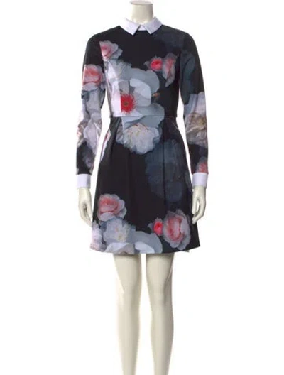 Pre-owned Ted Baker Floral Print Mini Dress In Black