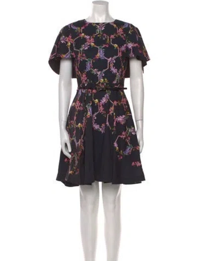 Pre-owned Ted Baker Floral Print Mini Dress In Black