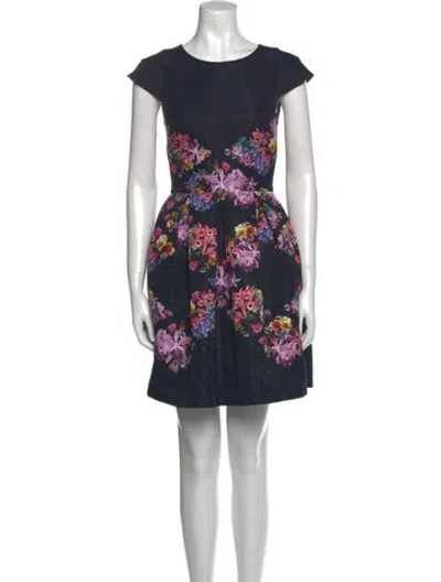 Pre-owned Ted Baker Floral Print Mini Dress In Black