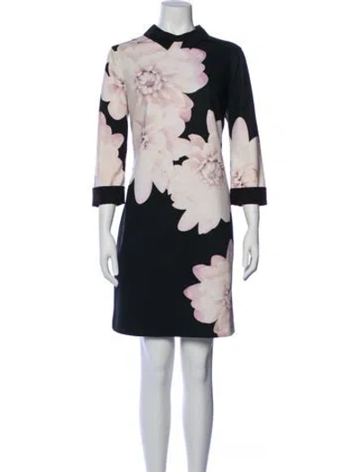 Pre-owned Ted Baker Floral Print Mini Dress In Black
